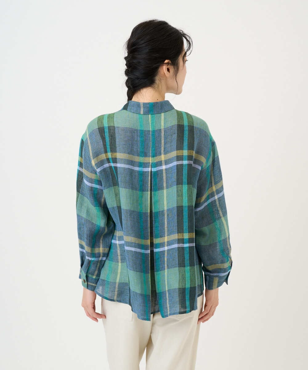 NGBGE56360 GIANNI LO GIUDICE(ジャンニ ロ ジュディチェ) [洗える・日本製]先染めチェックブラウス グリーン