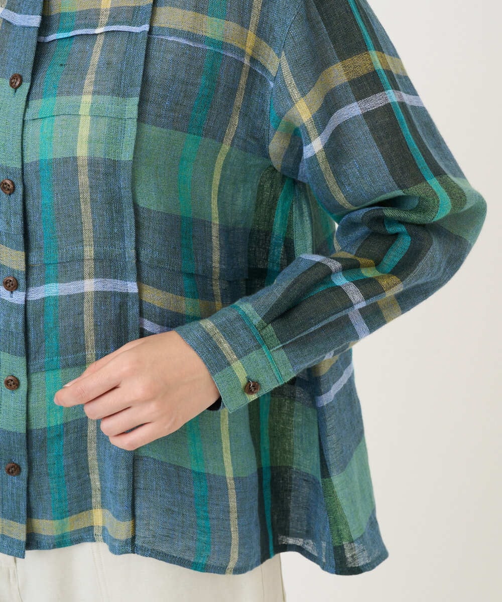 NGBGE56360 GIANNI LO GIUDICE(ジャンニ ロ ジュディチェ) [洗える・日本製]先染めチェックブラウス グリーン