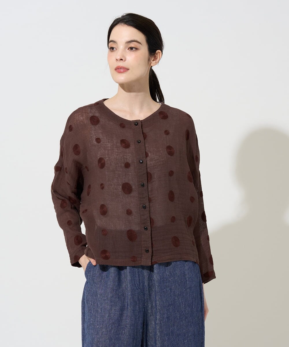 NGBGE57290 GIANNI LO GIUDICE(ジャンニ ロ ジュディチェ) [洗える]からみ織りドット刺繍ドルマンブラウス グリーン