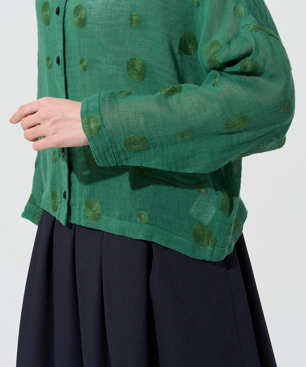 NGBGE57290 GIANNI LO GIUDICE(ジャンニ ロ ジュディチェ) [洗える]からみ織りドット刺繍ドルマンブラウス グリーン