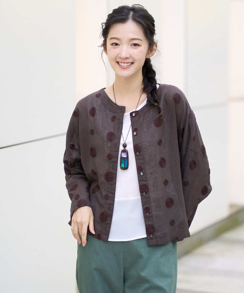 NGBGE57290 GIANNI LO GIUDICE(ジャンニ ロ ジュディチェ) [洗える]からみ織りドット刺繍ドルマンブラウス グリーン