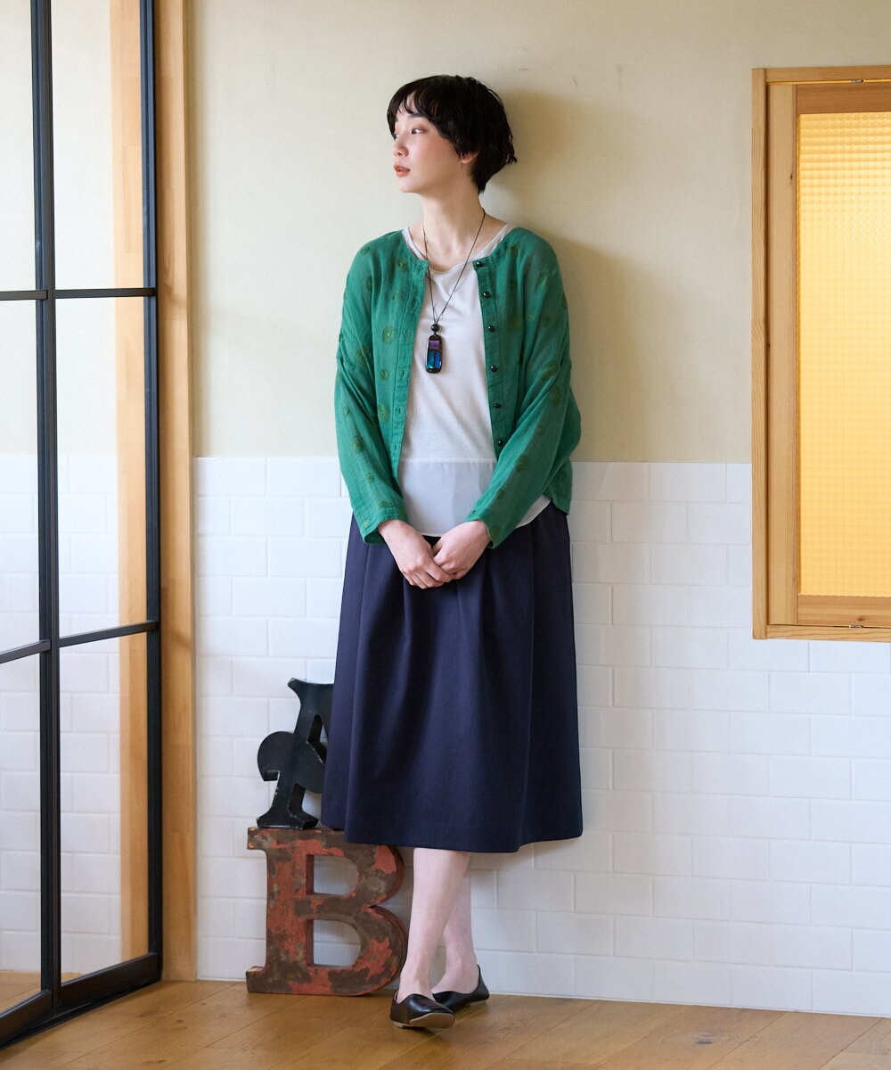 NGBGE57290 GIANNI LO GIUDICE(ジャンニ ロ ジュディチェ) [洗える]からみ織りドット刺繍ドルマンブラウス グリーン