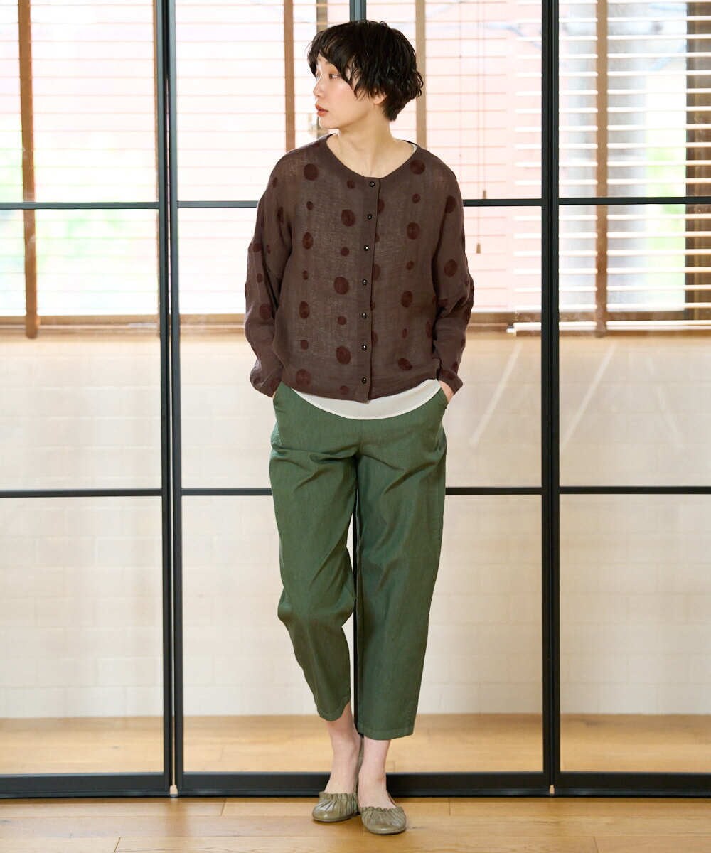 NGBGE57290 GIANNI LO GIUDICE(ジャンニ ロ ジュディチェ) [洗える]からみ織りドット刺繍ドルマンブラウス グリーン