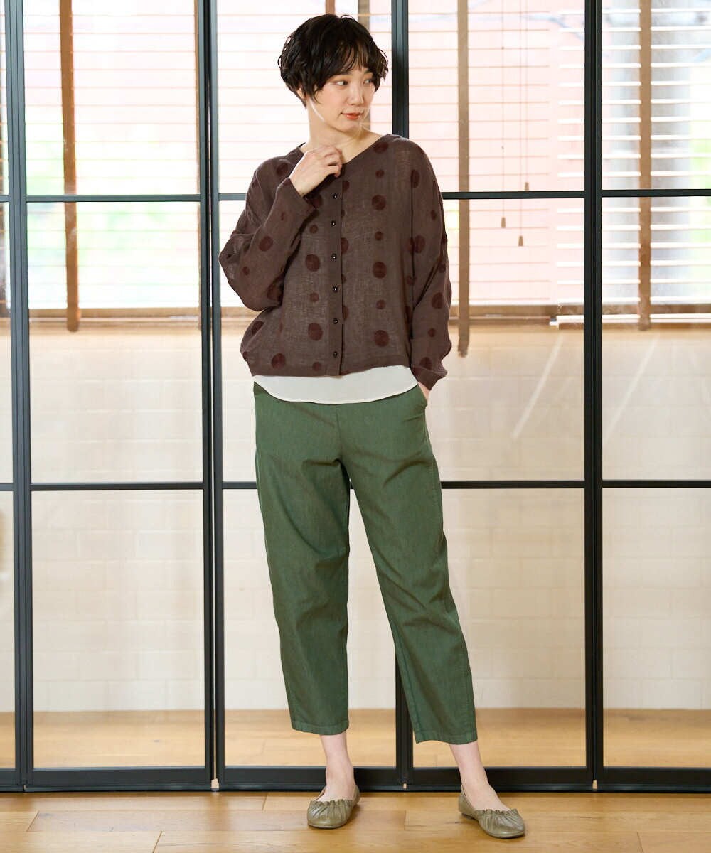 NGBGE57290 GIANNI LO GIUDICE(ジャンニ ロ ジュディチェ) [洗える]からみ織りドット刺繍ドルマンブラウス グリーン