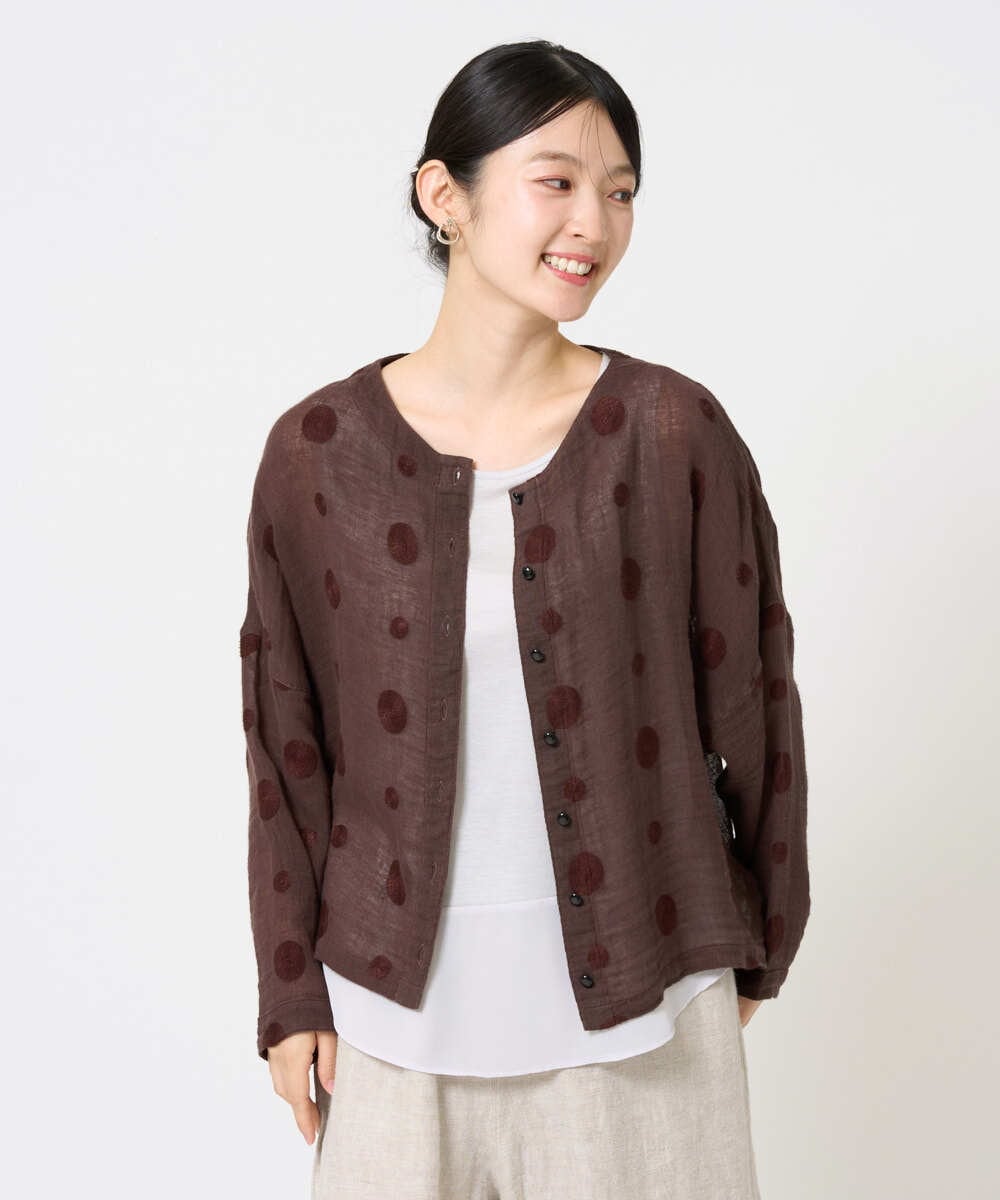 NGBGE57290 GIANNI LO GIUDICE(ジャンニ ロ ジュディチェ) [洗える]からみ織りドット刺繍ドルマンブラウス グリーン