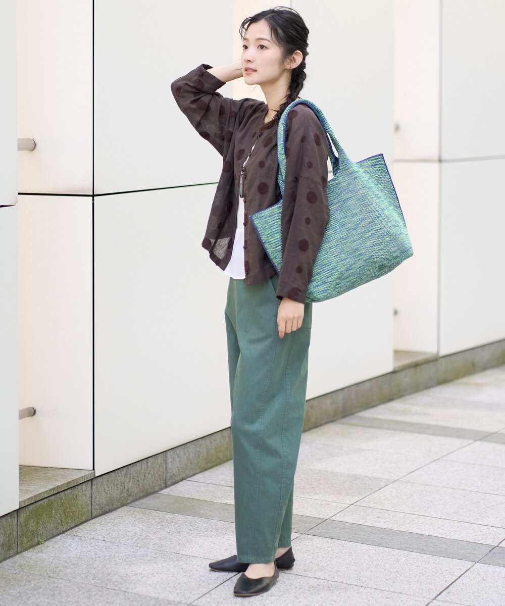NGBGE57290 GIANNI LO GIUDICE(ジャンニ ロ ジュディチェ) [洗える]からみ織りドット刺繍ドルマンブラウス グリーン
