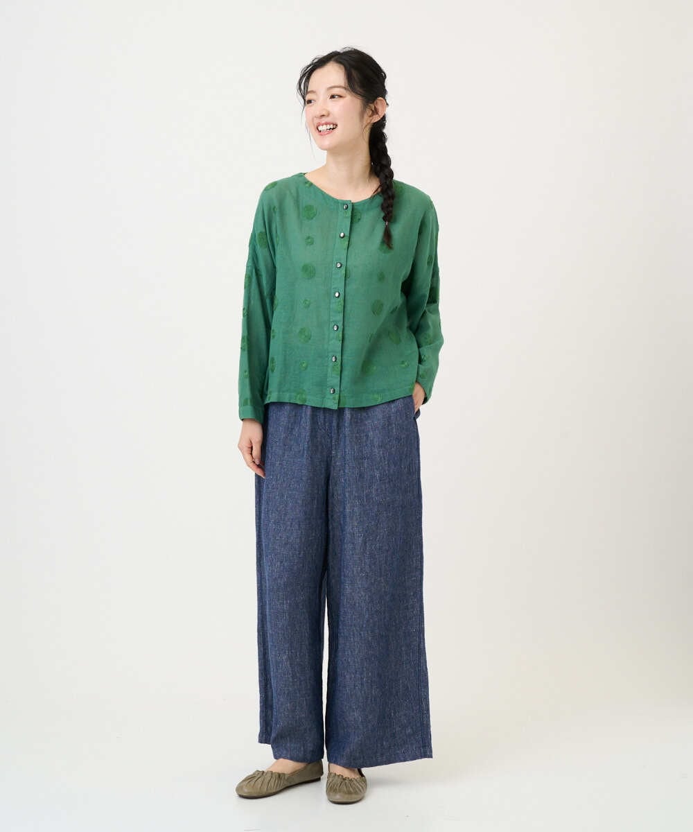 NGBGE57290 GIANNI LO GIUDICE(ジャンニ ロ ジュディチェ) [洗える]からみ織りドット刺繍ドルマンブラウス グリーン