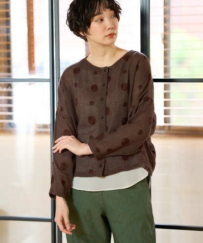 NGBGE57290 GIANNI LO GIUDICE [洗える]からみ織りドット刺繍ドルマンブラウス