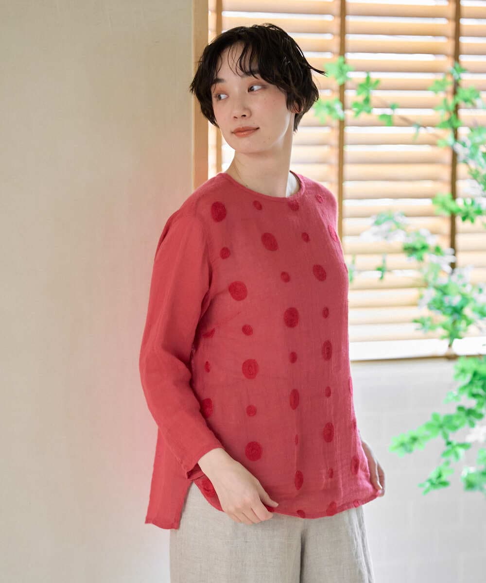 NGBGE58270 GIANNI LO GIUDICE(ジャンニ ロ ジュディチェ) [洗える]からみ織りドット刺繍プルオーバーブラウス レッド