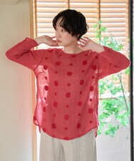 NGBGE58270 GIANNI LO GIUDICE(ジャンニ ロ ジュディチェ) [洗える]からみ織りドット刺繍プルオーバーブラウス グリーン