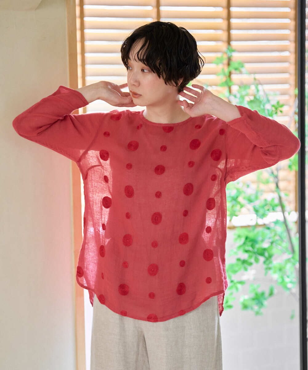 NGBGE58270 GIANNI LO GIUDICE(ジャンニ ロ ジュディチェ) [洗える]からみ織りドット刺繍プルオーバーブラウス グリーン