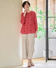 NGBGE58270 GIANNI LO GIUDICE(ジャンニ ロ ジュディチェ) [洗える]からみ織りドット刺繍プルオーバーブラウス グリーン
