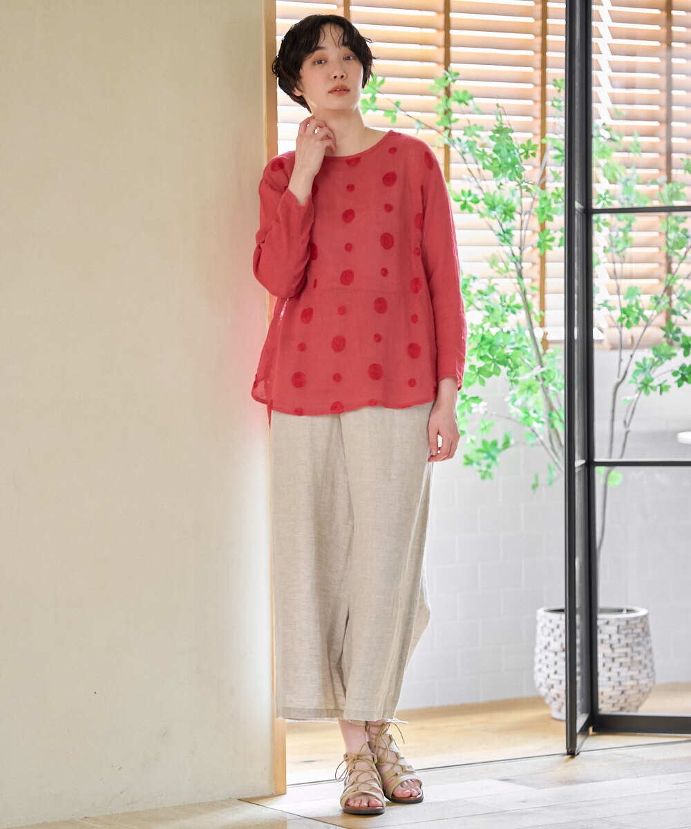 NGBGE58270 GIANNI LO GIUDICE(ジャンニ ロ ジュディチェ) [洗える]からみ織りドット刺繍プルオーバーブラウス グリーン