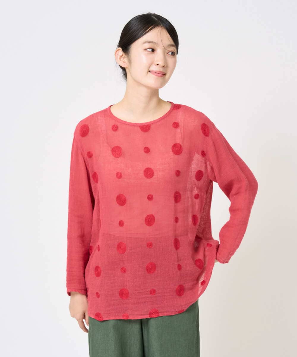 NGBGE58270 GIANNI LO GIUDICE(ジャンニ ロ ジュディチェ) [洗える]からみ織りドット刺繍プルオーバーブラウス グリーン
