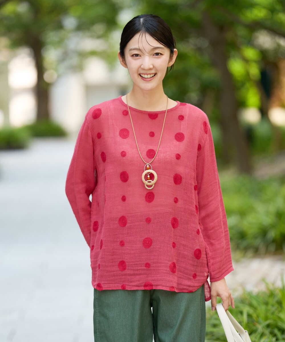 NGBGE58270 GIANNI LO GIUDICE(ジャンニ ロ ジュディチェ) [洗える]からみ織りドット刺繍プルオーバーブラウス グリーン