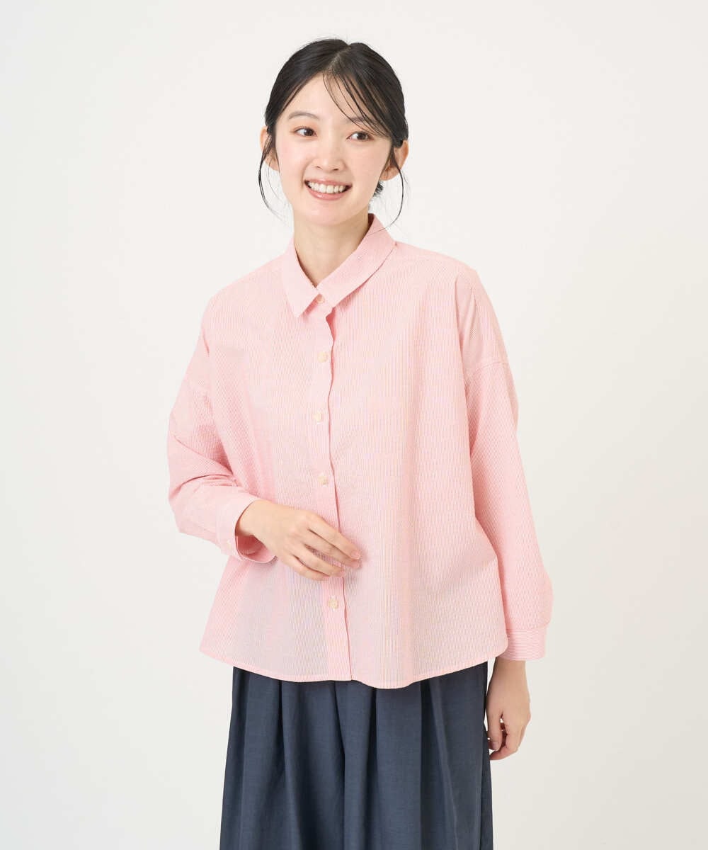 NGBGF21230 GIANNI LO GIUDICE(ジャンニ ロ ジュディチェ) [洗える・日本製]コットンシャーリングストライプブラウス オレンジ