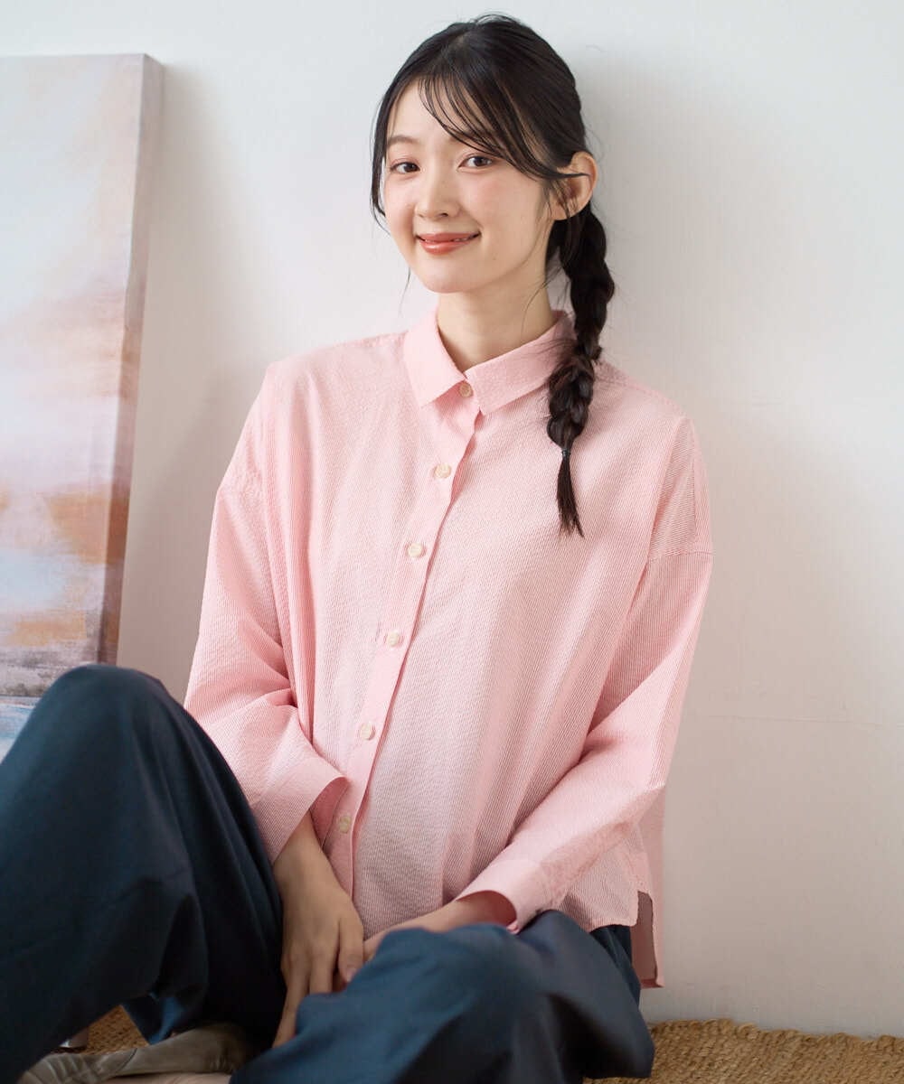 NGBGF21230 GIANNI LO GIUDICE(ジャンニ ロ ジュディチェ) [洗える・日本製]コットンシャーリングストライプブラウス オレンジ