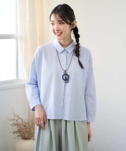 NGBGF21230 GIANNI LO GIUDICE [洗える・日本製]コットンシャーリングストライプブラウス