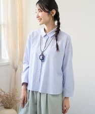 NGBGF21230 GIANNI LO GIUDICE(ジャンニ ロ ジュディチェ) [洗える・日本製]コットンシャーリングストライプブラウス ブルー