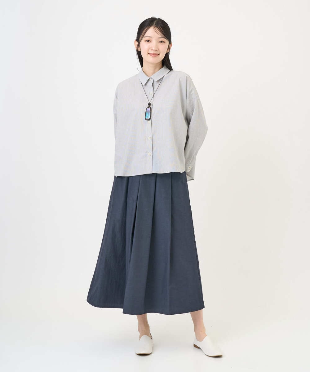 NGBGF21230 GIANNI LO GIUDICE(ジャンニ ロ ジュディチェ) [洗える・日本製]コットンシャーリングストライプブラウス ダークグレー