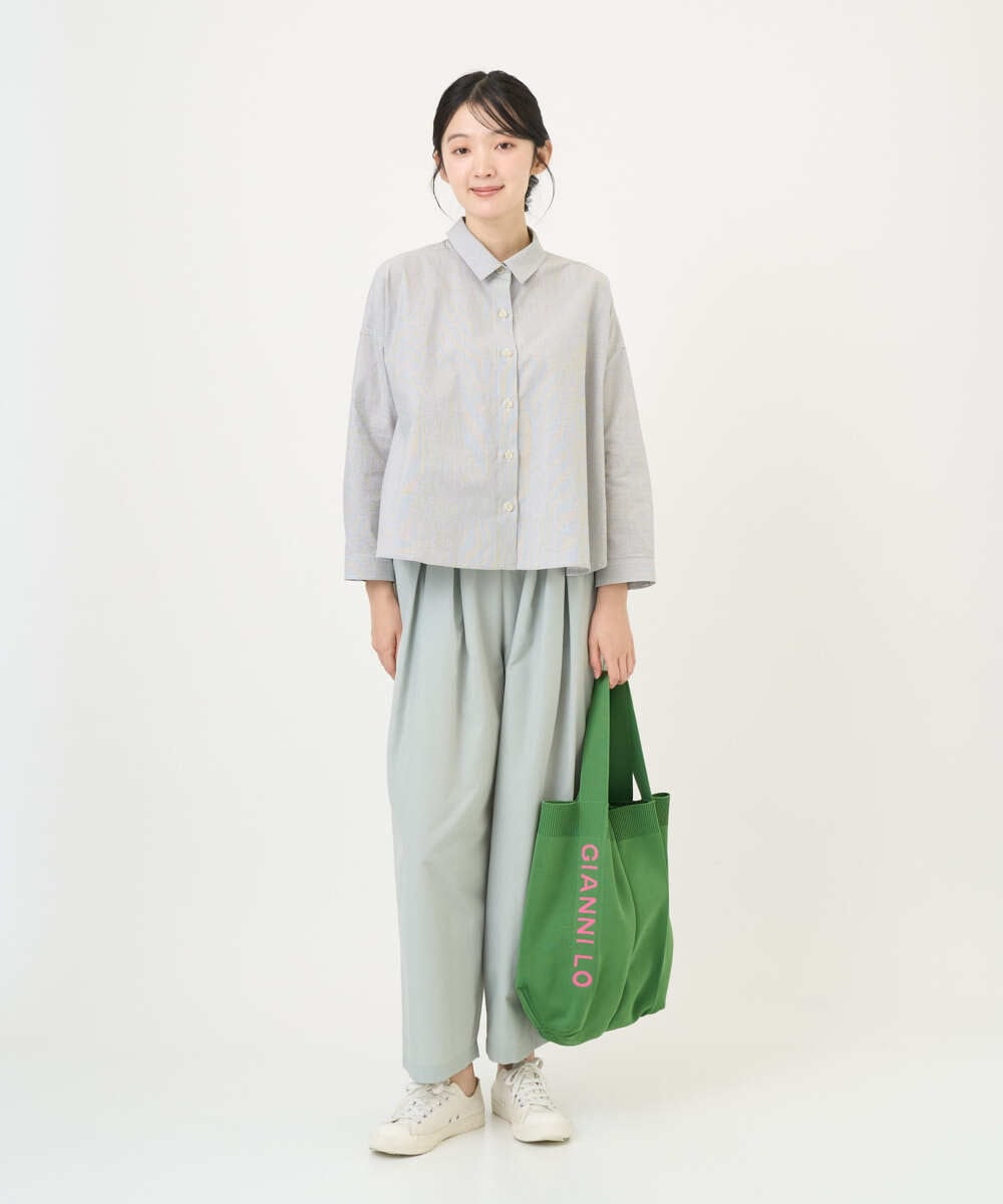 NGBGF21230 GIANNI LO GIUDICE(ジャンニ ロ ジュディチェ) [洗える・日本製]コットンシャーリングストライプブラウス ダークグレー