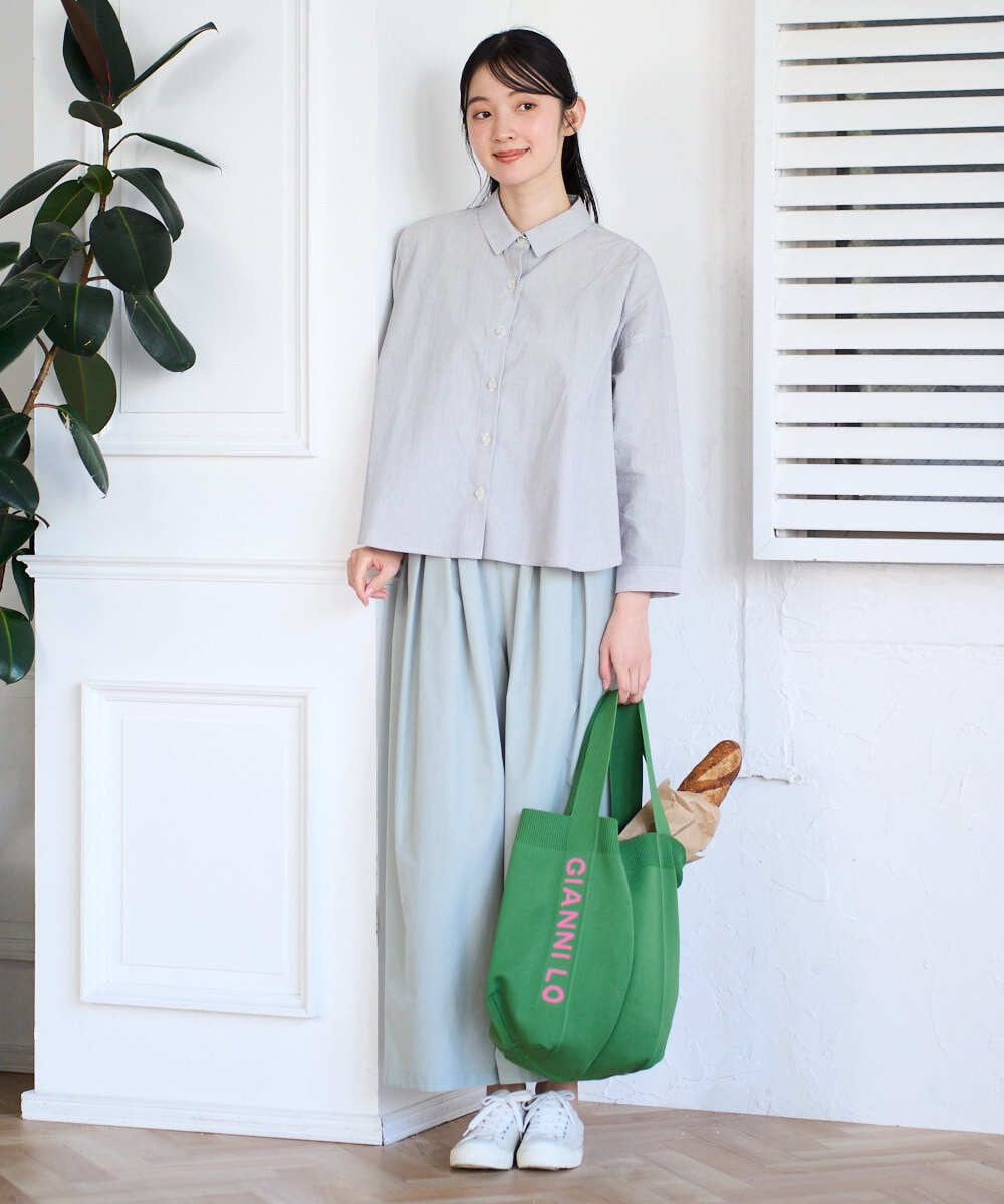 NGBGF21230 GIANNI LO GIUDICE(ジャンニ ロ ジュディチェ) [洗える・日本製]コットンシャーリングストライプブラウス ダークグレー