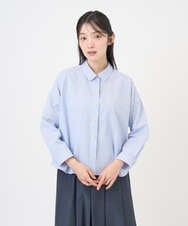 NGBGF21230 GIANNI LO GIUDICE(ジャンニ ロ ジュディチェ) [洗える・日本製]コットンシャーリングストライプブラウス ダークグレー