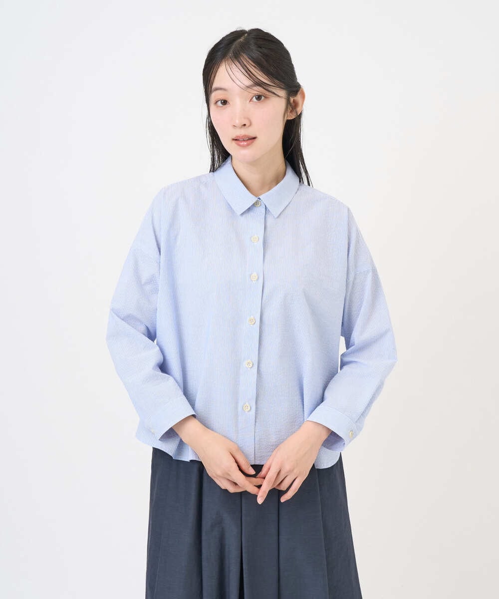 NGBGF21230 GIANNI LO GIUDICE(ジャンニ ロ ジュディチェ) [洗える・日本製]コットンシャーリングストライプブラウス ダークグレー