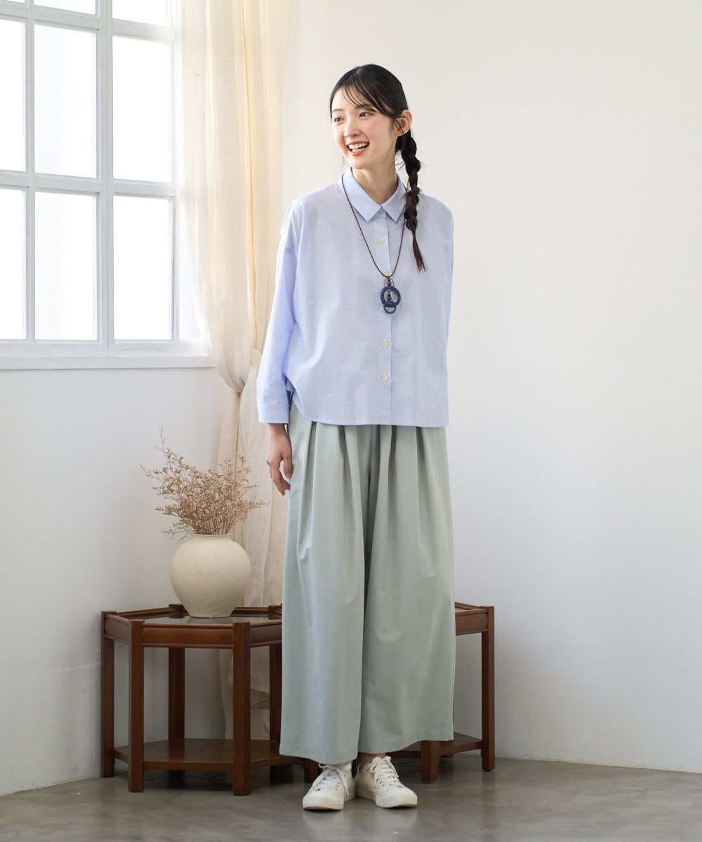 NGBGF21230 GIANNI LO GIUDICE(ジャンニ ロ ジュディチェ) [洗える・日本製]コットンシャーリングストライプブラウス ダークグレー