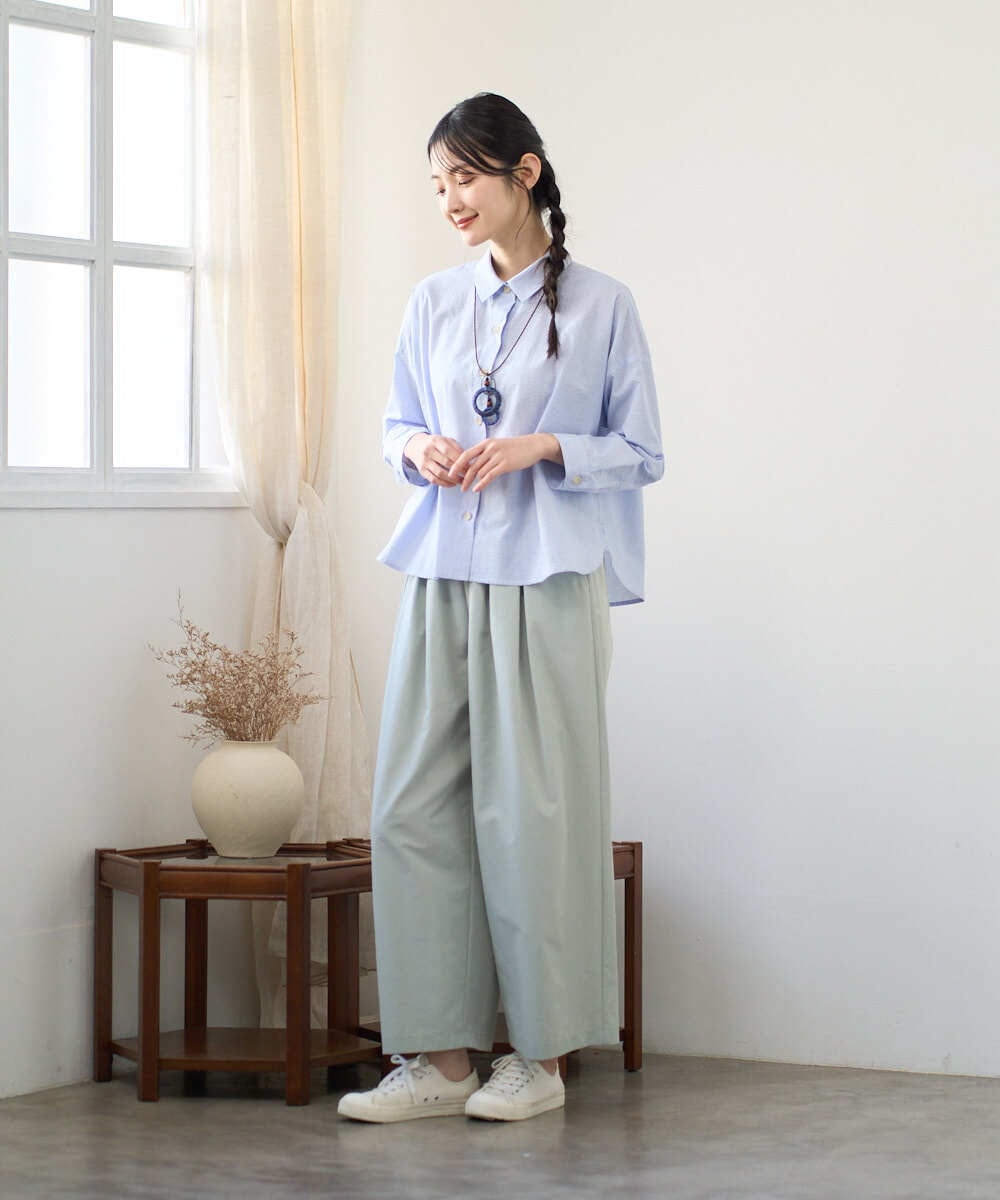 NGBGF21230 GIANNI LO GIUDICE(ジャンニ ロ ジュディチェ) [洗える・日本製]コットンシャーリングストライプブラウス ダークグレー