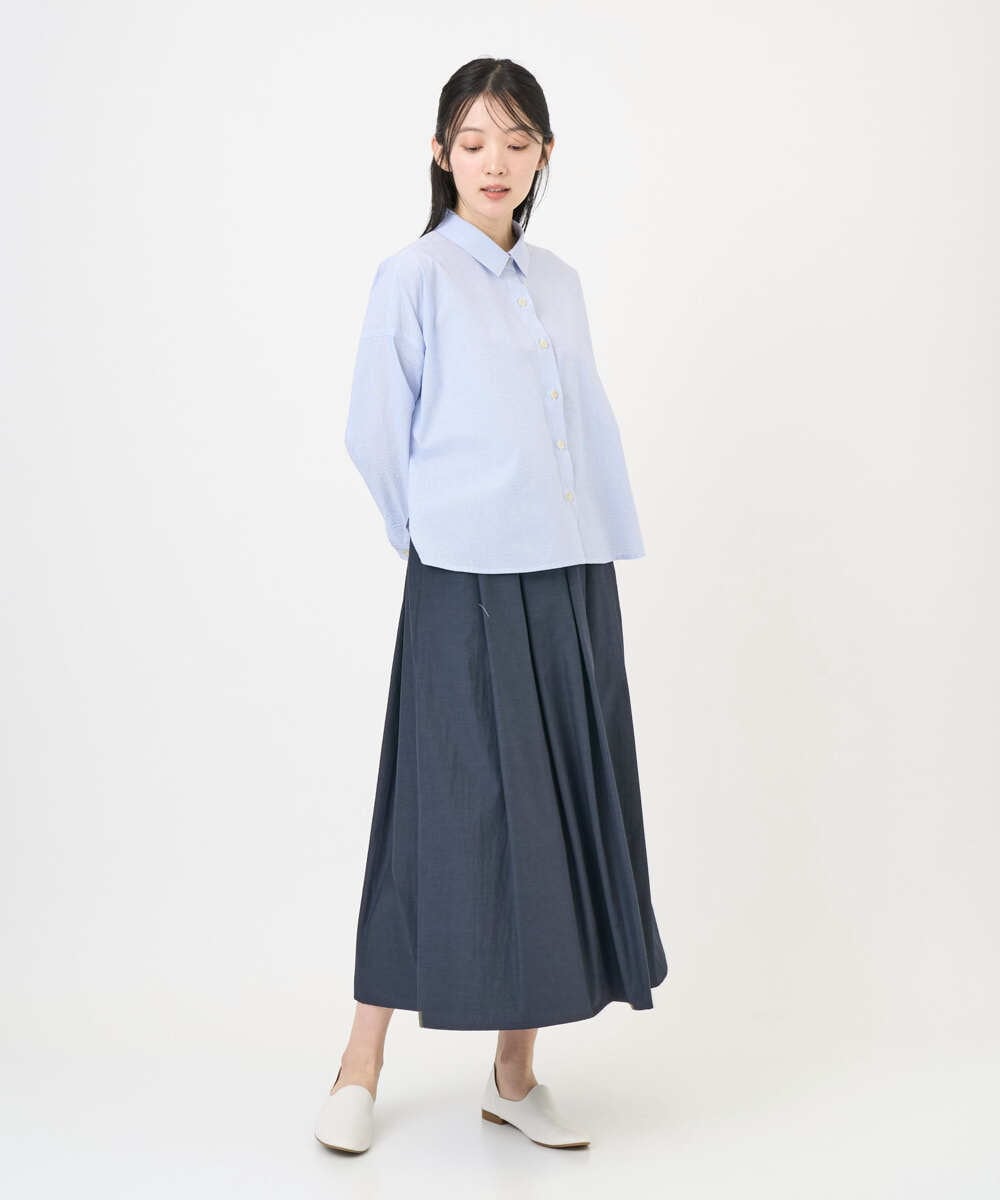 NGBGF21230 GIANNI LO GIUDICE(ジャンニ ロ ジュディチェ) [洗える・日本製]コットンシャーリングストライプブラウス ダークグレー