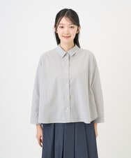 NGBGF21230 GIANNI LO GIUDICE(ジャンニ ロ ジュディチェ) [洗える・日本製]コットンシャーリングストライプブラウス ダークグレー