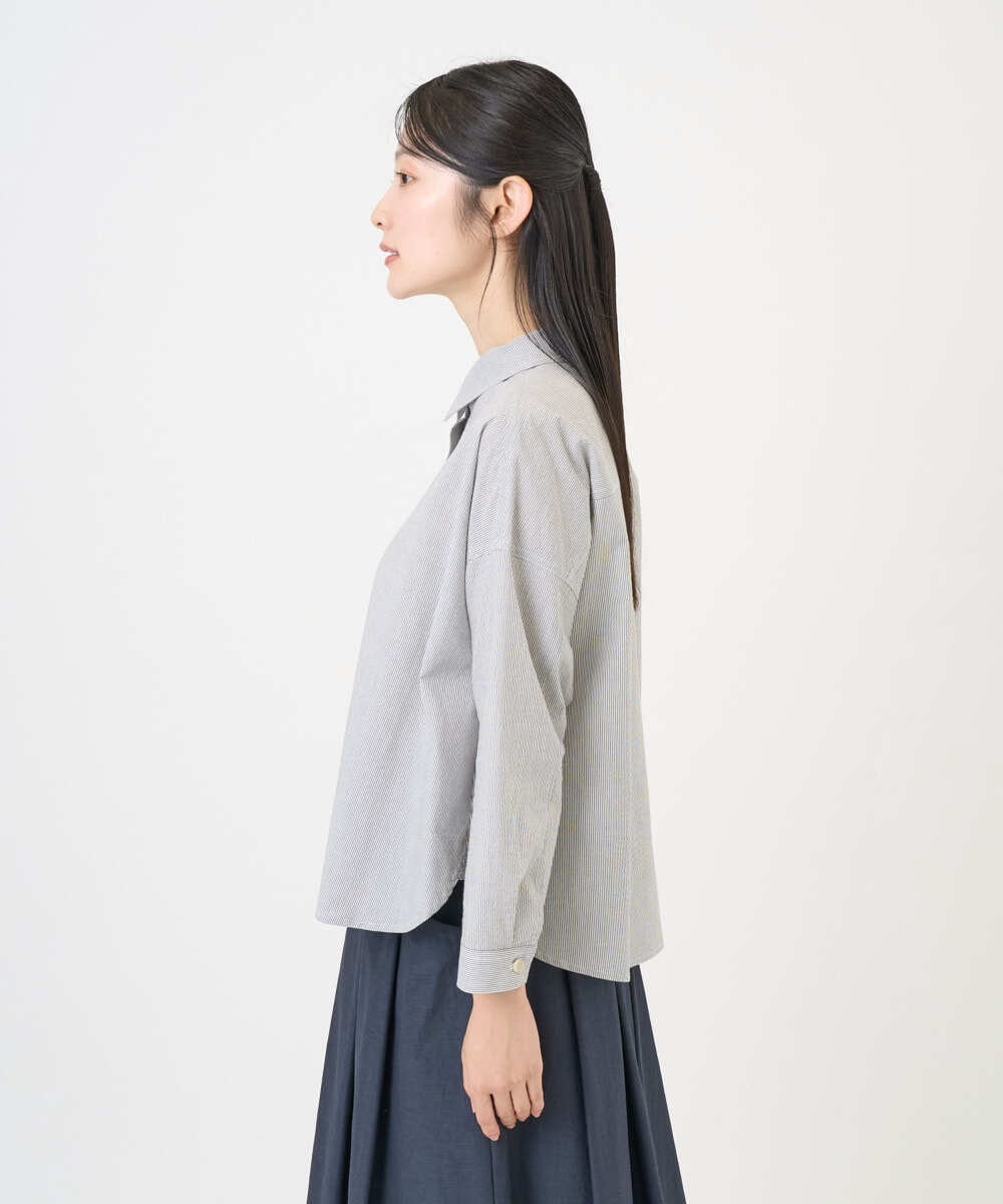 NGBGF21230 GIANNI LO GIUDICE(ジャンニ ロ ジュディチェ) [洗える・日本製]コットンシャーリングストライプブラウス ダークグレー