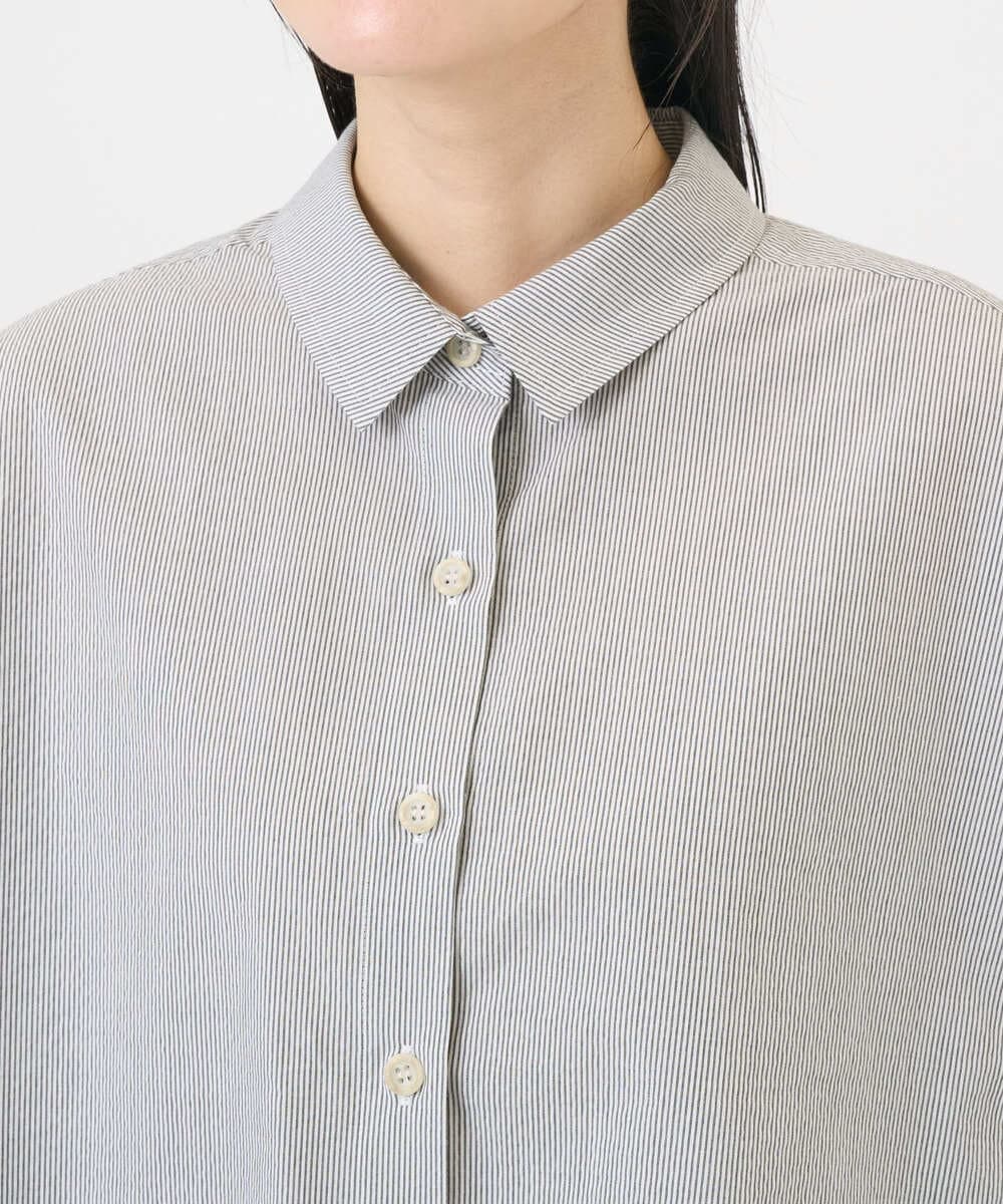 NGBGF21230 GIANNI LO GIUDICE(ジャンニ ロ ジュディチェ) [洗える・日本製]コットンシャーリングストライプブラウス ダークグレー