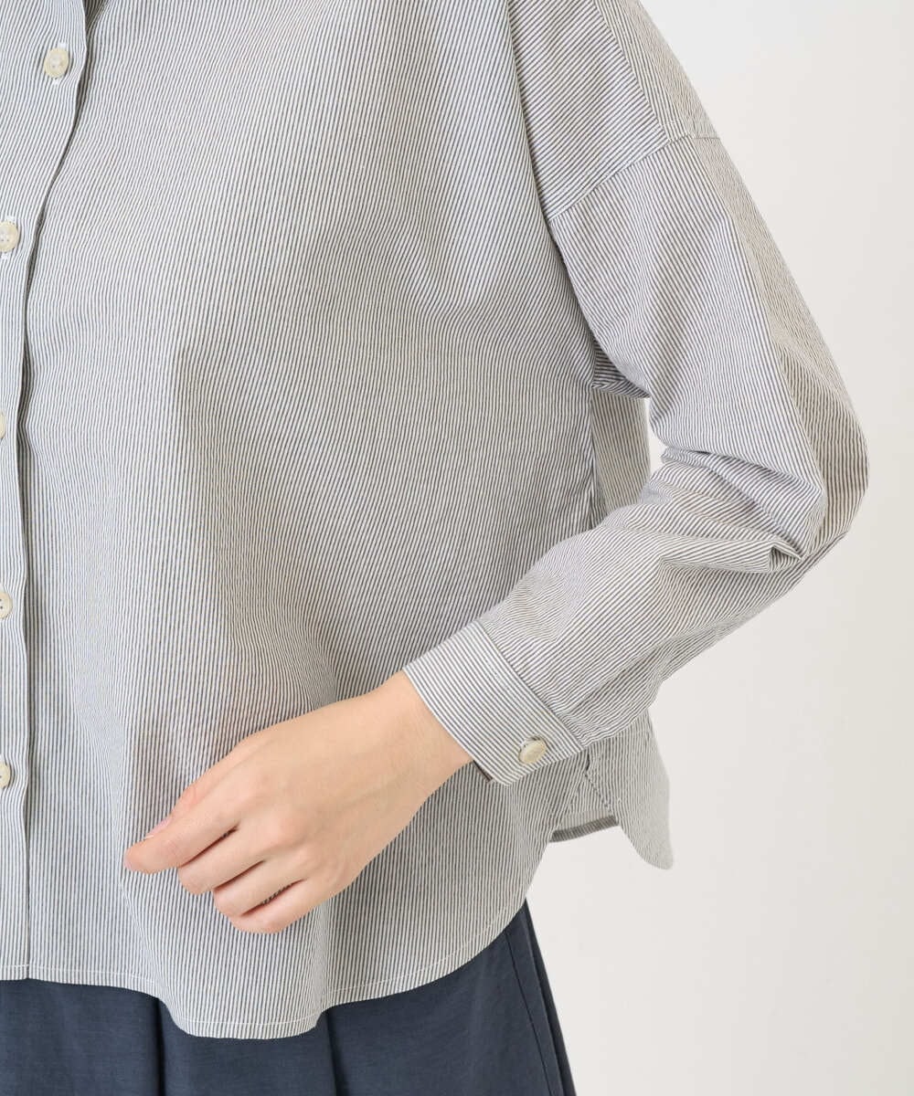 NGBGF21230 GIANNI LO GIUDICE(ジャンニ ロ ジュディチェ) [洗える・日本製]コットンシャーリングストライプブラウス ダークグレー