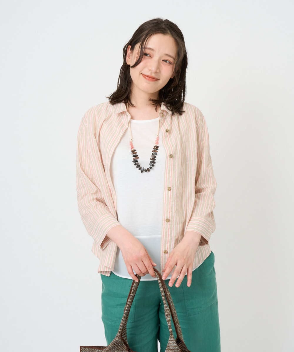 NGBGF48230 GIANNI LO GIUDICE(ジャンニ ロ ジュディチェ) [洗える・日本製]コットンシャーリングストライプブラウス オレンジベージュ