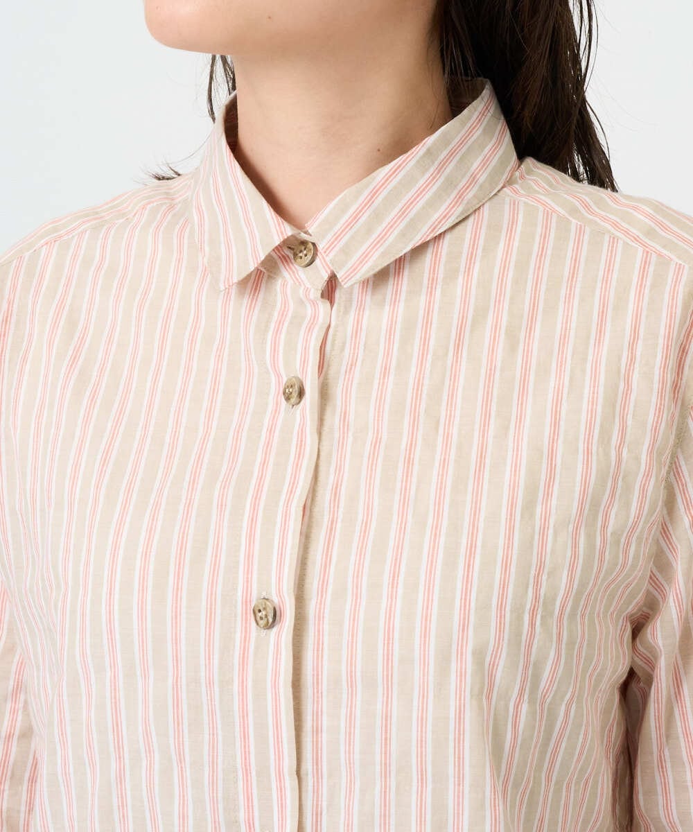 NGBGF48230 GIANNI LO GIUDICE(ジャンニ ロ ジュディチェ) [洗える・日本製]コットンシャーリングストライプブラウス オレンジベージュ