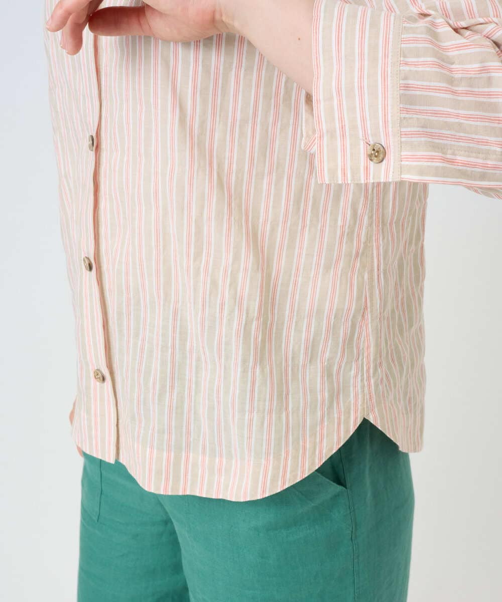 NGBGF48230 GIANNI LO GIUDICE(ジャンニ ロ ジュディチェ) [洗える・日本製]コットンシャーリングストライプブラウス オレンジベージュ