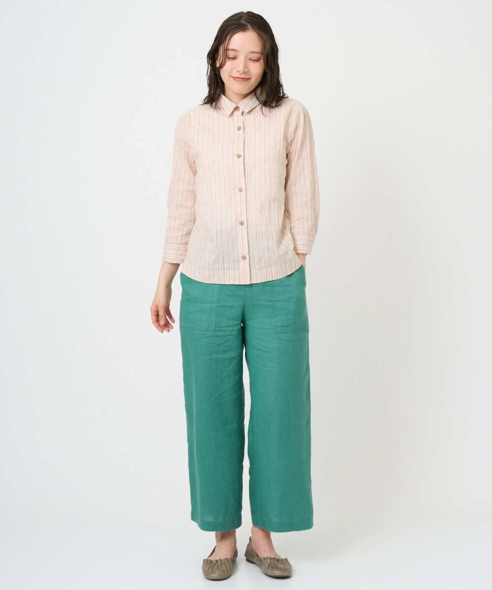 NGBGF48230 GIANNI LO GIUDICE(ジャンニ ロ ジュディチェ) [洗える・日本製]コットンシャーリングストライプブラウス オレンジベージュ