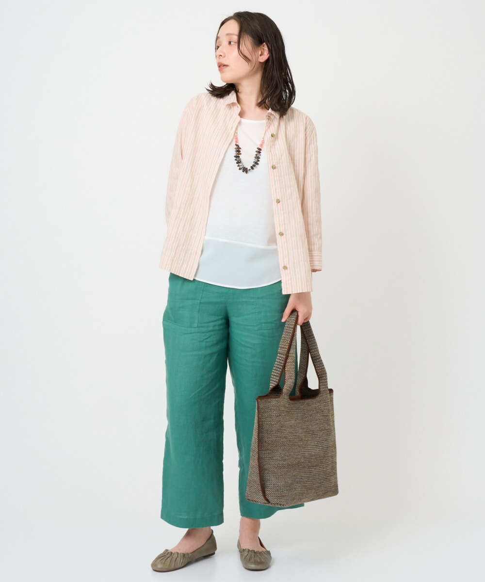 NGBGF48230 GIANNI LO GIUDICE(ジャンニ ロ ジュディチェ) [洗える・日本製]コットンシャーリングストライプブラウス オレンジベージュ