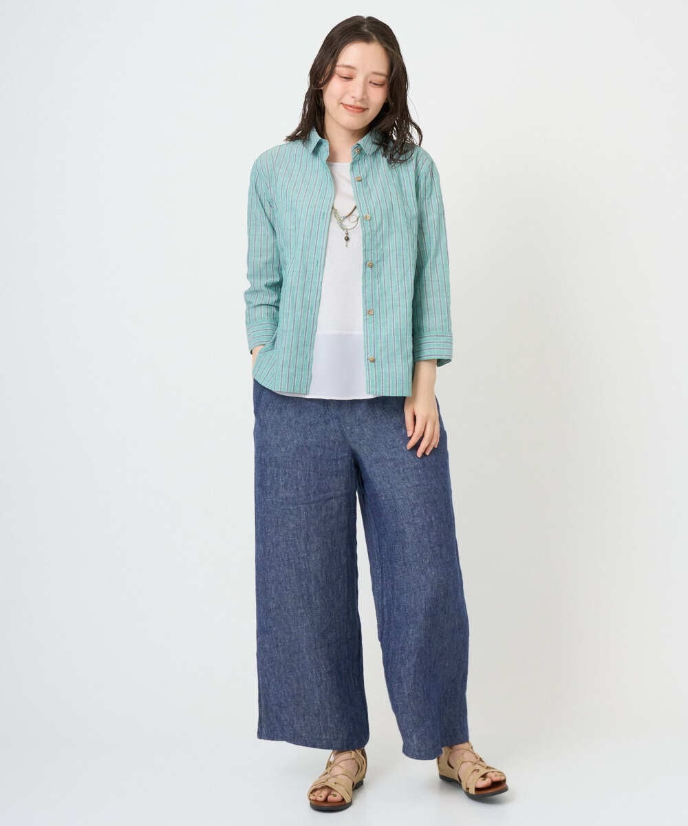 NGBGF48230 GIANNI LO GIUDICE(ジャンニ ロ ジュディチェ) [洗える・日本製]コットンシャーリングストライプブラウス オレンジベージュ