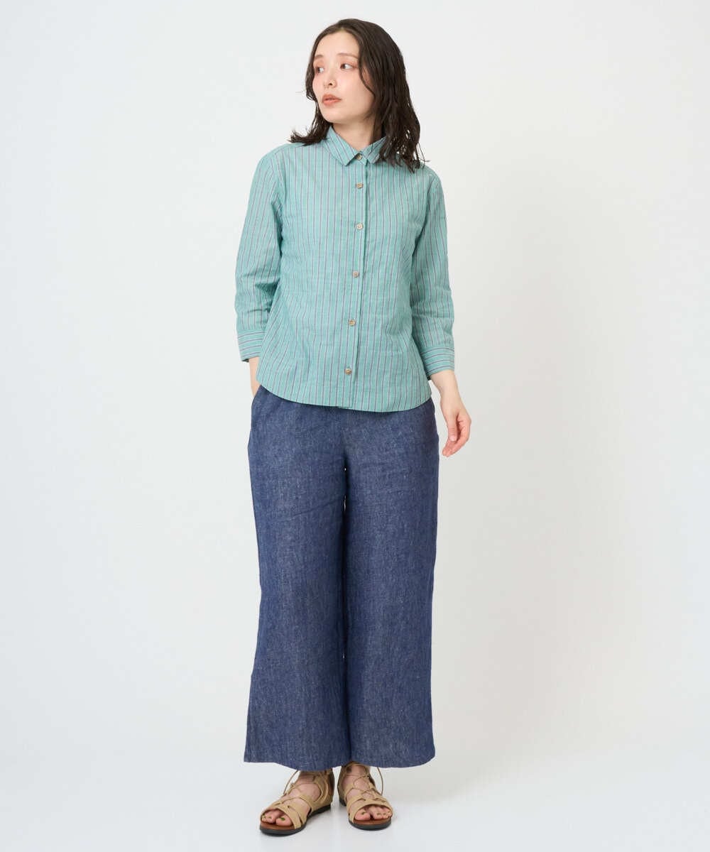 NGBGF48230 GIANNI LO GIUDICE(ジャンニ ロ ジュディチェ) [洗える・日本製]コットンシャーリングストライプブラウス オレンジベージュ