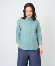 NGBGF48230 GIANNI LO GIUDICE(ジャンニ ロ ジュディチェ) [洗える・日本製]コットンシャーリングストライプブラウス オレンジベージュ