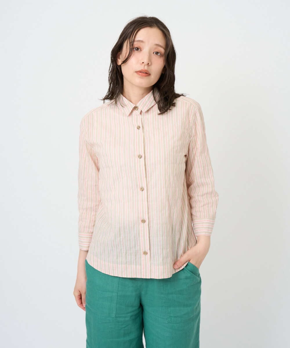 NGBGF48230 GIANNI LO GIUDICE(ジャンニ ロ ジュディチェ) [洗える・日本製]コットンシャーリングストライプブラウス オレンジベージュ