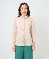 NGBGF48230 GIANNI LO GIUDICE(ジャンニ ロ ジュディチェ) [洗える・日本製]コットンシャーリングストライプブラウス オレンジベージュ