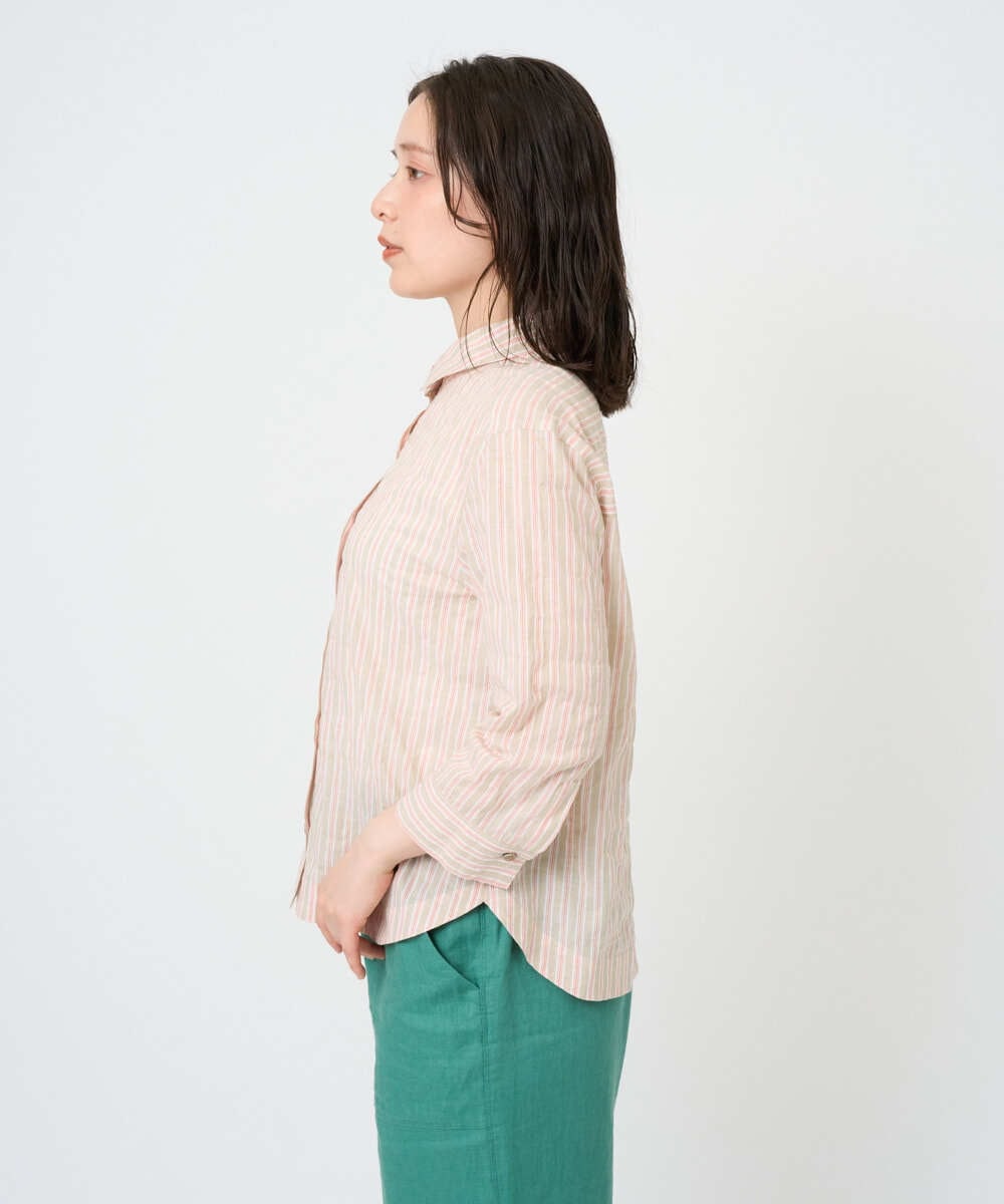 NGBGF48230 GIANNI LO GIUDICE(ジャンニ ロ ジュディチェ) [洗える・日本製]コットンシャーリングストライプブラウス オレンジベージュ