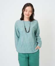 NGBGF49210 GIANNI LO GIUDICE(ジャンニ ロ ジュディチェ) [洗える・日本製]コットンシャーリングストライププルオーバーブラウス グリーン