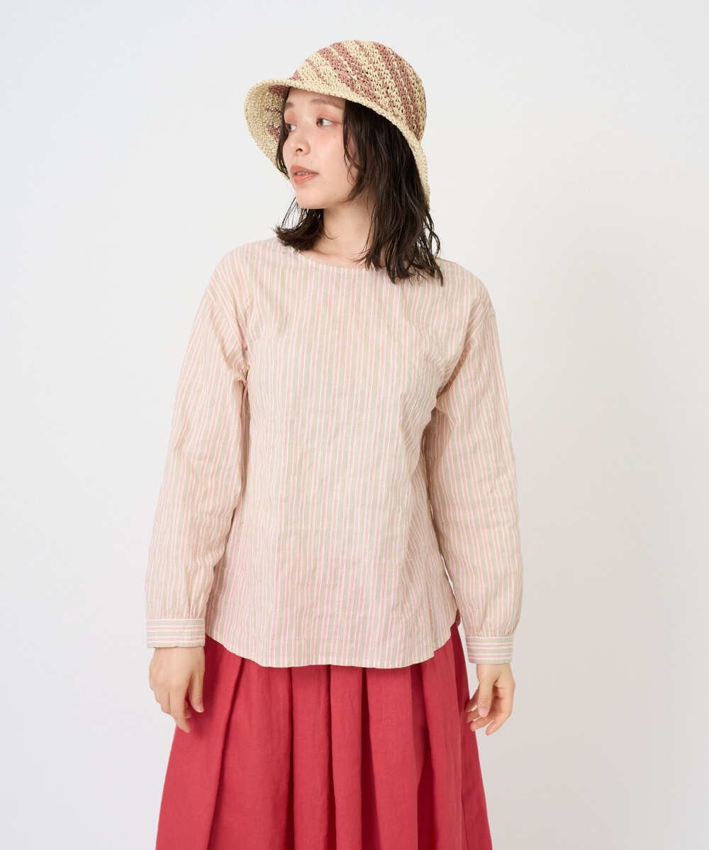 NGBGF49210 GIANNI LO GIUDICE(ジャンニ ロ ジュディチェ) [洗える・日本製]コットンシャーリングストライププルオーバーブラウス オレンジベージュ