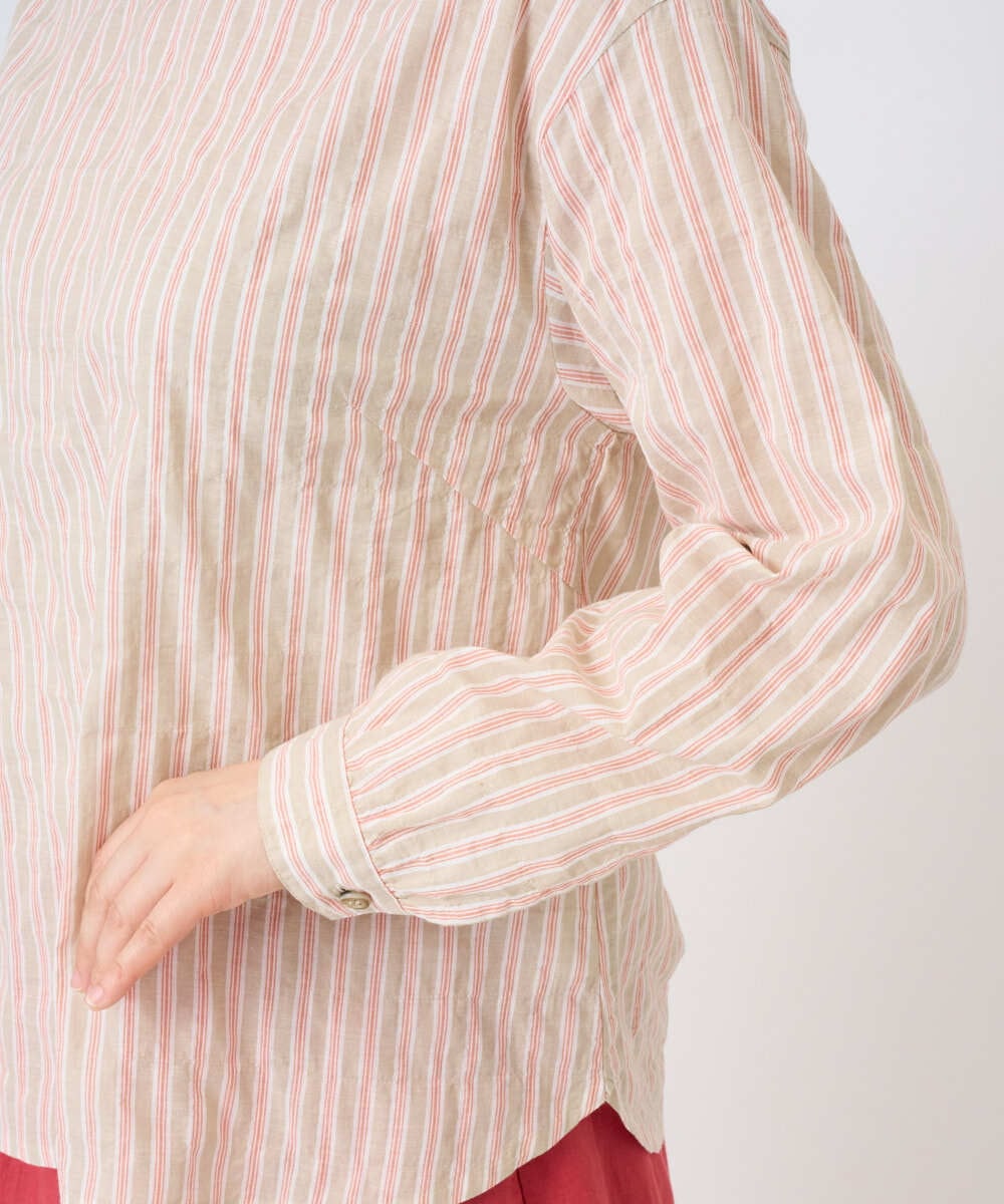 NGBGF49210 GIANNI LO GIUDICE(ジャンニ ロ ジュディチェ) [洗える・日本製]コットンシャーリングストライププルオーバーブラウス オレンジベージュ