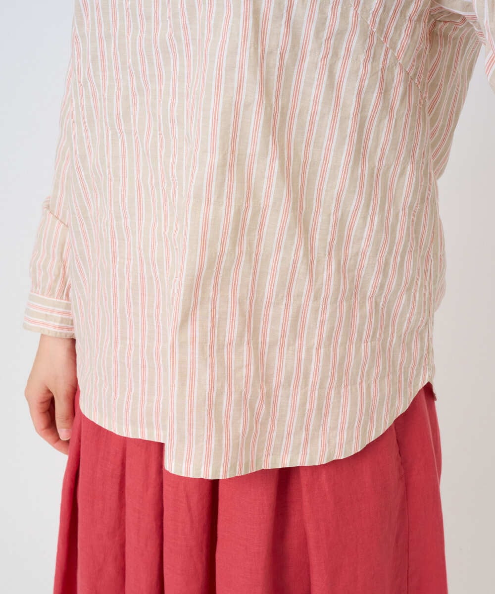 NGBGF49210 GIANNI LO GIUDICE(ジャンニ ロ ジュディチェ) [洗える・日本製]コットンシャーリングストライププルオーバーブラウス オレンジベージュ